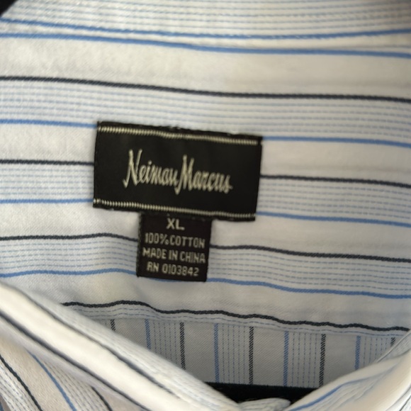 Neiman Marcus Blue and White Stripes Cotton Long Sleeve Button Down Shirt - Picture 7 of 8